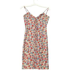 Ralph Lauren Sheath Dress Sz 0 Floral Multicolor Cotton Preppy Spaghetti Strap